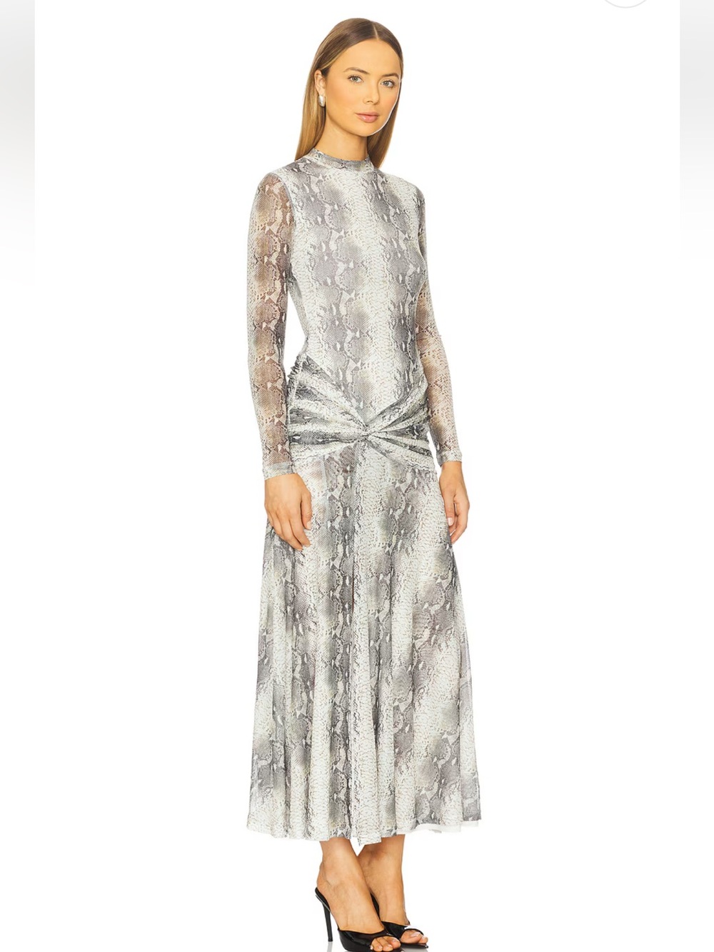 Bardot Silver Gray Snake-Print Twist Midi Dress